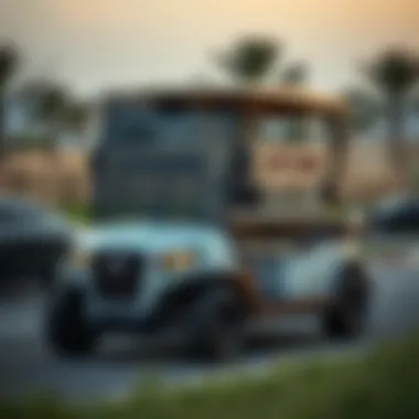 Luxurious Golf Car in Dubai Luxurious golf car parked in a Dubai landscape