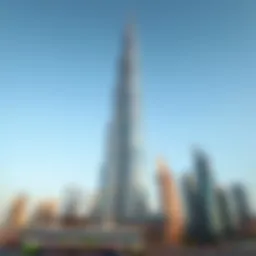 A breathtaking view of the Burj Khalifa soaring above the Dubai skyline.