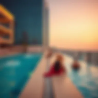 Guests enjoying amenities at a two season hotel rooftop pool
