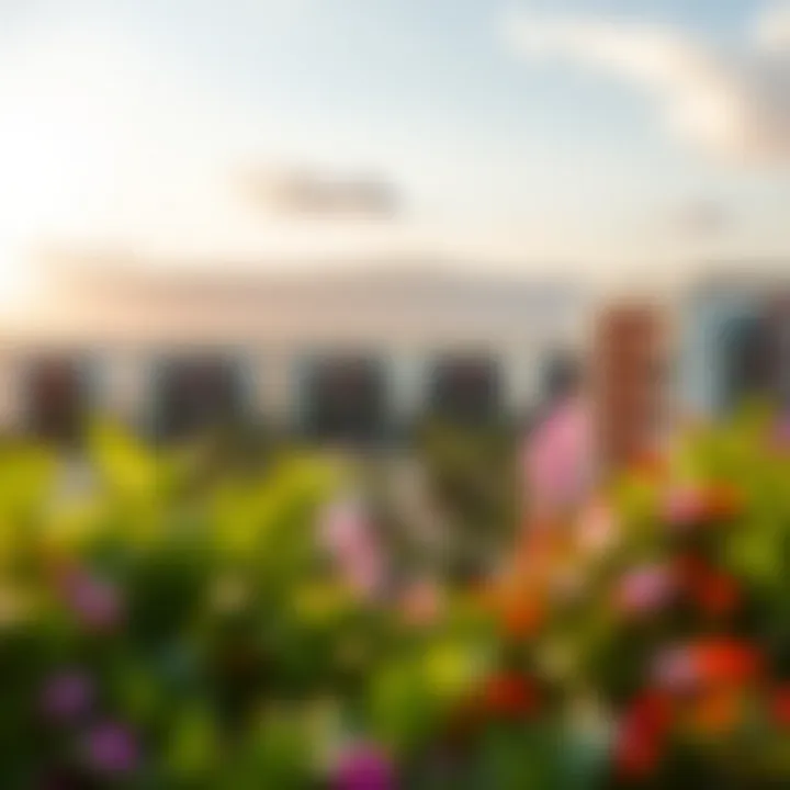 Scenic Landscape of Faya Bloom Gardens Breathtaking view of Faya Bloom Gardens showcasing lush greenery and modern architecture