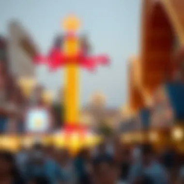 Crowd enjoying attractions at Global Village