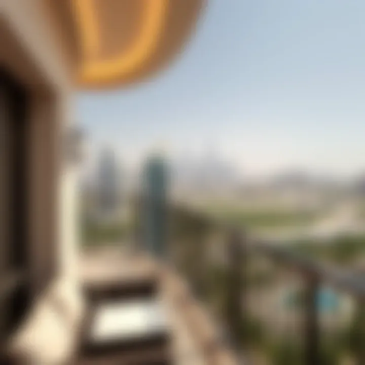 Captivating Balcony Views at Golden Sands Breathtaking view from a balcony at Golden Sands Hotel Apartments overlooking the Dubai skyline