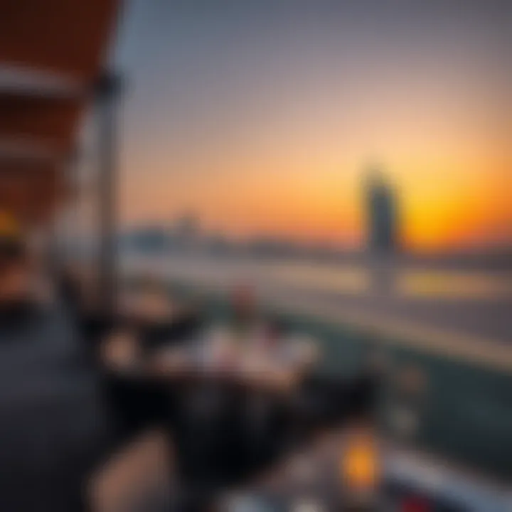 Sunset Dining Experience at JBR A serene sunset view from the beachside dining area