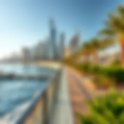 Spectacular view of the Jumeirah Boardwalk with skyscrapers in the background