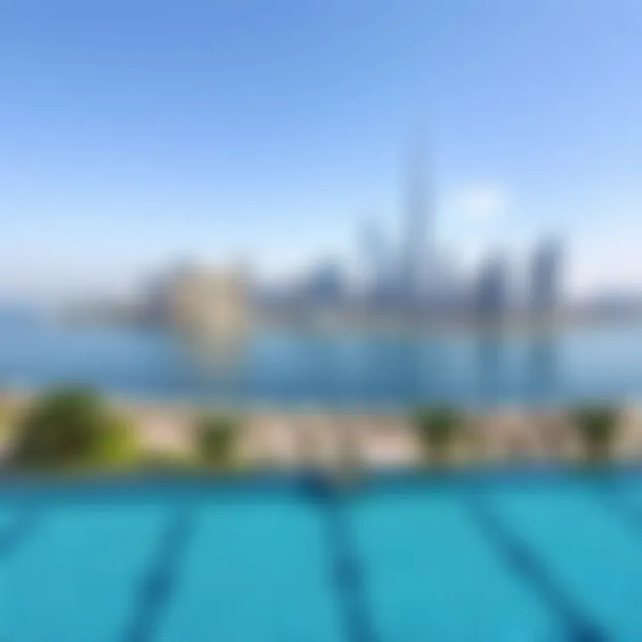 Infinity Pool with Dubai Skyline Panoramic view of Keturah Resort's infinity pool overlooking Dubai skyline