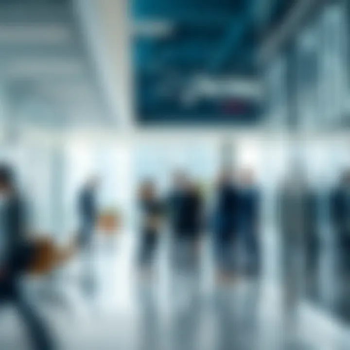 Vibrant Business Environment Surrounding Churchill Tower Business professionals networking in a modern office near Churchill Tower