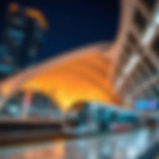 A panoramic view of a Dubai Metro station with modern architecture