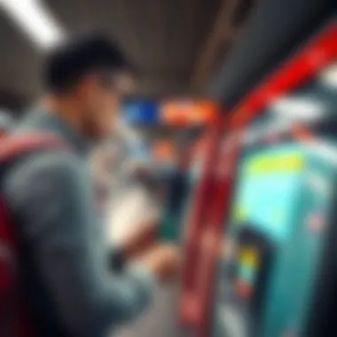 Dubai Metro Ticket Purchase A traveler using a contactless card at a Dubai Metro ticket machine