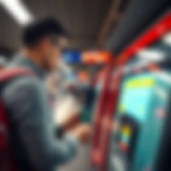 Dubai Metro Ticket Purchase A traveler using a contactless card at a Dubai Metro ticket machine