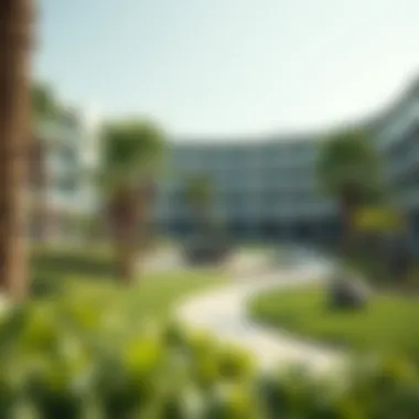 Sustainable Landscaping at Palm View Hotel Sustainable landscaping surrounding Palm View Hotel promoting green initiatives