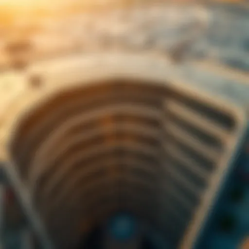 Aerial Perspective of Dubai Mall Parking Aerial view of Dubai Mall parking structure showcasing various levels.