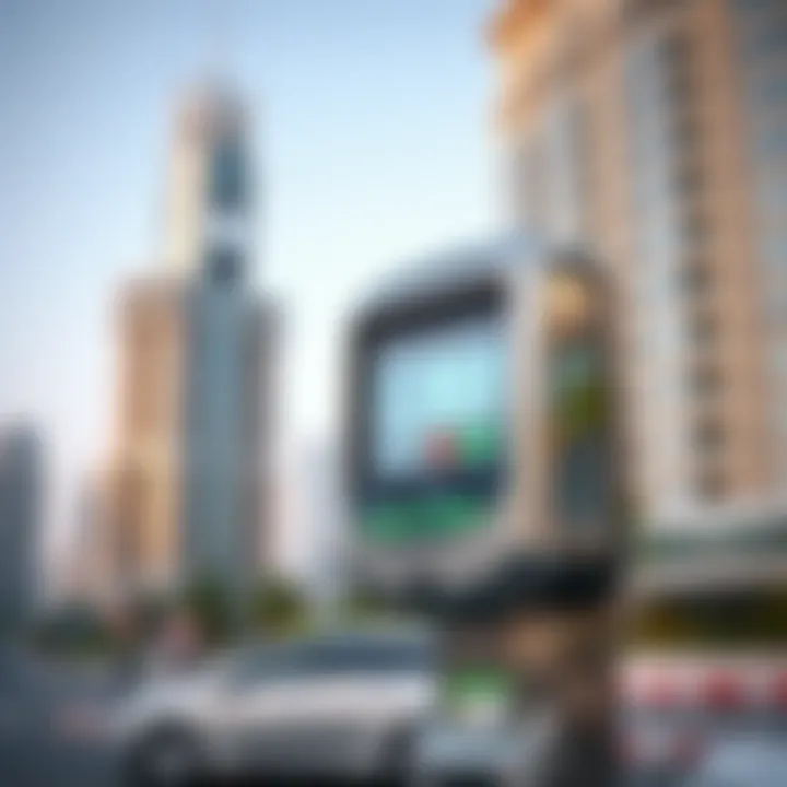 Advanced Parking Meter in Dubai A modern parking meter with digital display and payment options, emphasizing technology in parking.