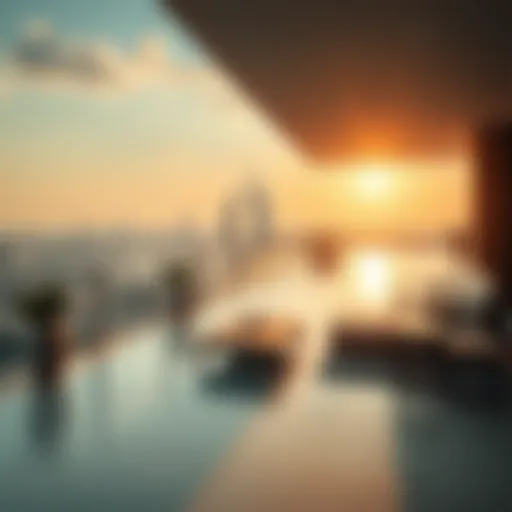 Luxurious penthouse terrace overlooking the Palm Jumeirah skyline