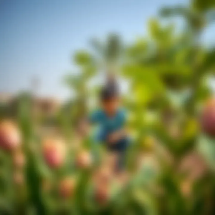 Children playing and engaging with nature in a dedicated space within Rabdan Park