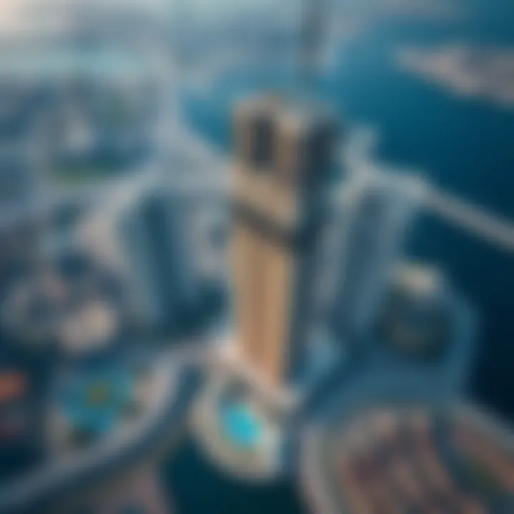 Aerial Perspective of Reef Tower Cluster O Aerial view of Dubai highlighting the Reef Tower Cluster O location