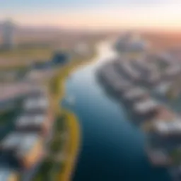 Aerial view of Riverland Dubai showcasing its landscape