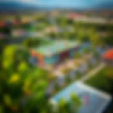 Stunning Aerial View of Spring Meadows Aerial view of Spring Meadows showcasing lush greenery and modern architecture