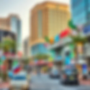 Vibrant commercial areas in Studio City Dubai bustling with activity.