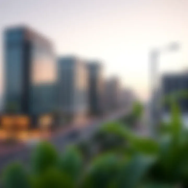 Panoramic view of commercial buildings along Sultan Bin Zayed The First Street