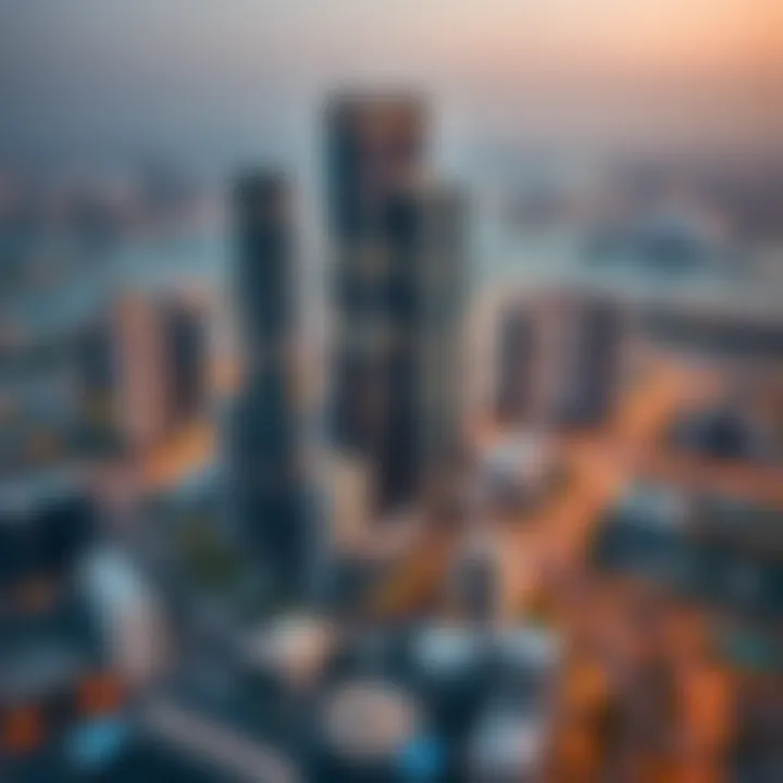 Dubai's Real Estate Landscape Featuring Tamani Arts Offices Tower Aerial view of Dubai's real estate landscape with Tamani Arts Tower