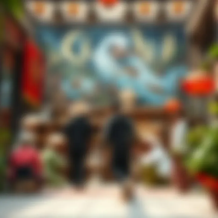 Cultural exchange depicted through diverse art forms