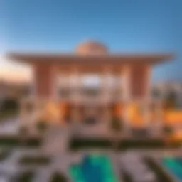 Aerial view showcasing The Pavilion's unique architectural design in Al Furjan