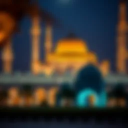 Majestic view of a mosque illuminated during Ramadan nights