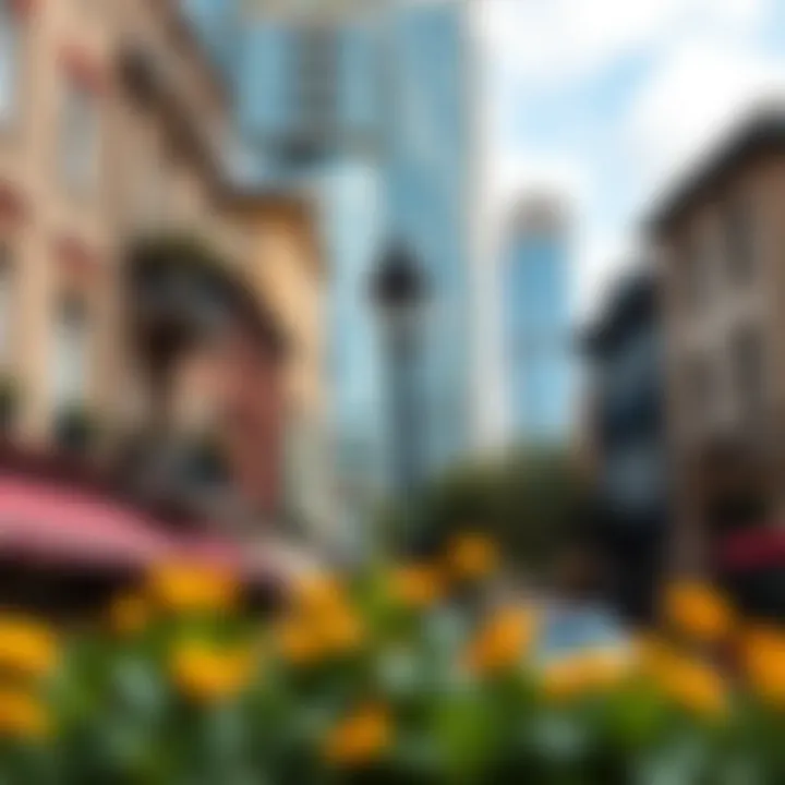 The vibrant neighborhood surrounding Trafalgar Tower