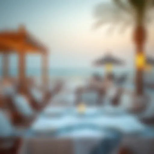 Elegant dining setup at a beachfront restaurant in Umm Suqeim