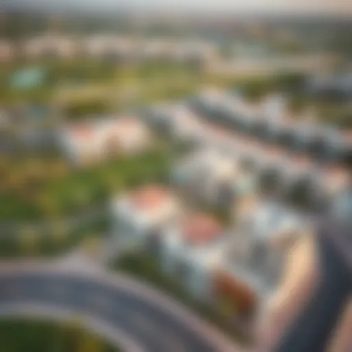 Aerial view of Al Farjan showcasing its modern architecture and greenery