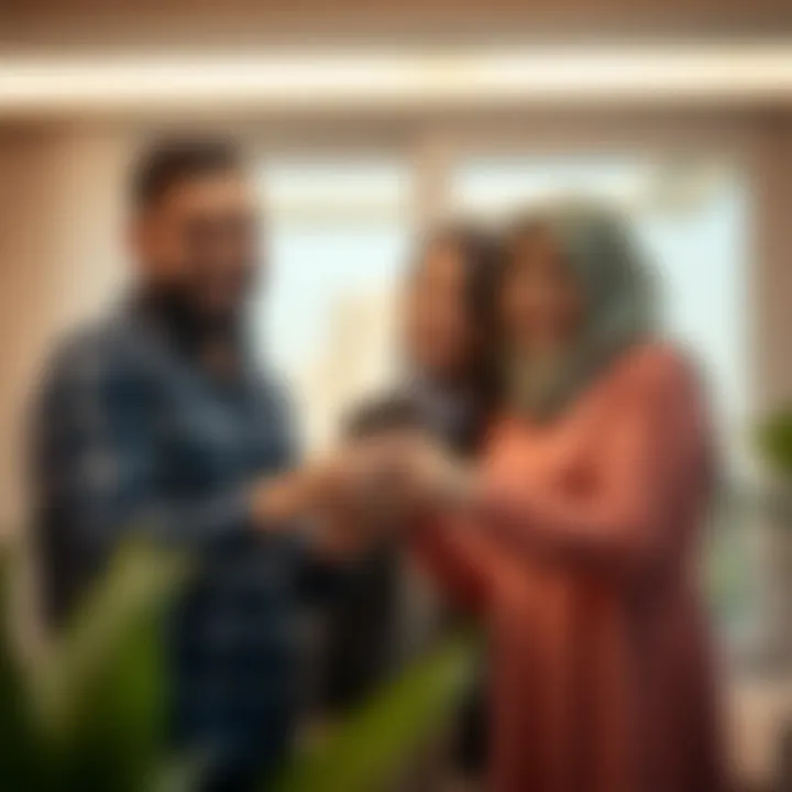 Happy family receiving house keys