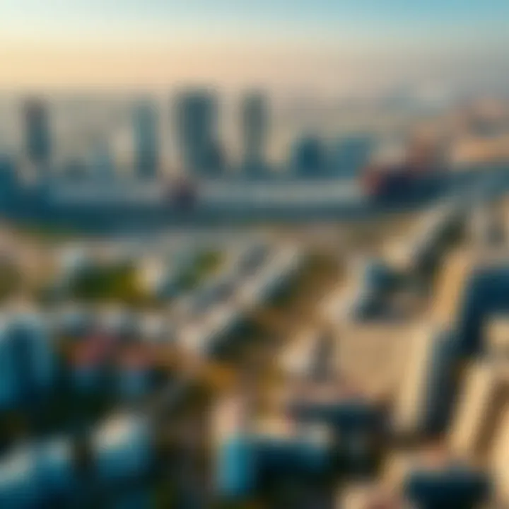 Dubai Skyline Overview Aerial view of modern Dubai skyline with residential areas