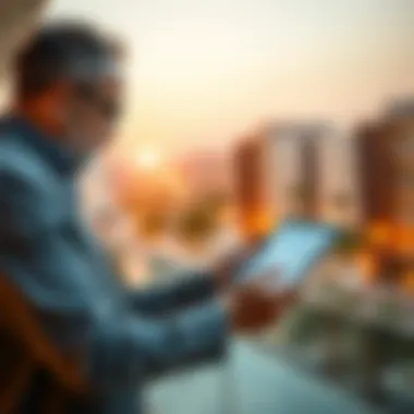 Investor analyzing real estate market trends on a digital tablet