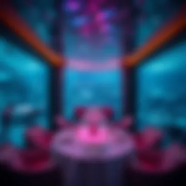 Breathtaking view of an underwater dining room surrounded by vibrant marine life