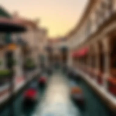 A stunning canal view of Venetian-themed architecture in Dubai