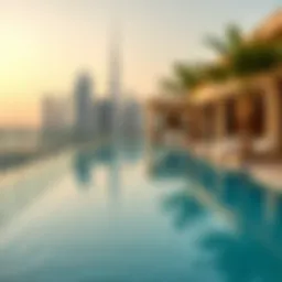 Lush pool area with stunning city views